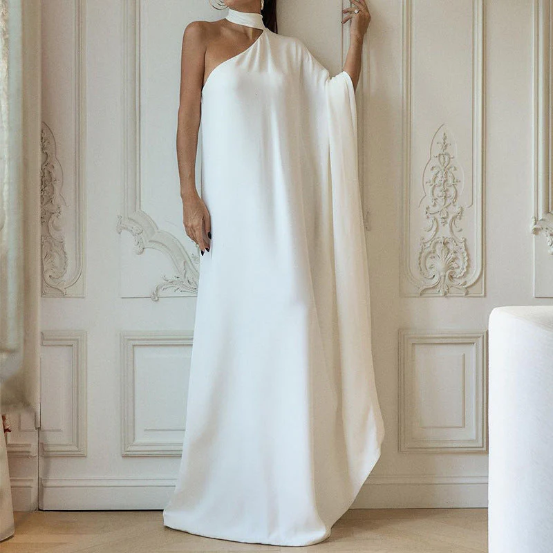 Damen Elegantes One-Shoulder Abendkleid mit Fließendem Stoff und Schickem Kragen Heidi-Mode - Image 2