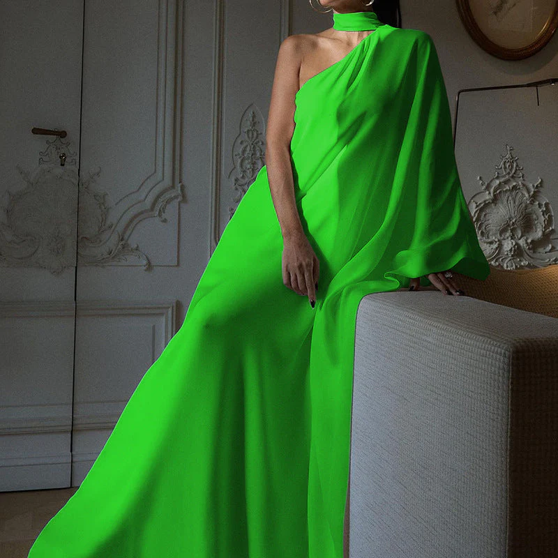 Damen Elegantes One-Shoulder Abendkleid mit Fließendem Stoff und Schickem Kragen Heidi-Mode - Image 4