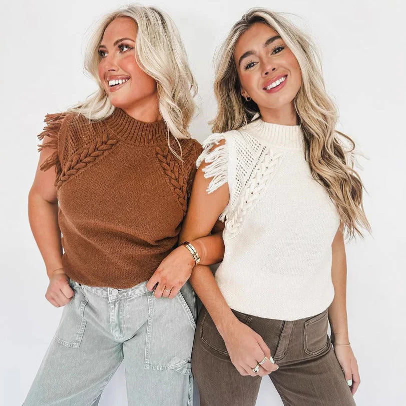 Damen Elegantes Stricktop mit Raffiniertem Häkelmuster und Fransen Heidi-Mode - Image 3