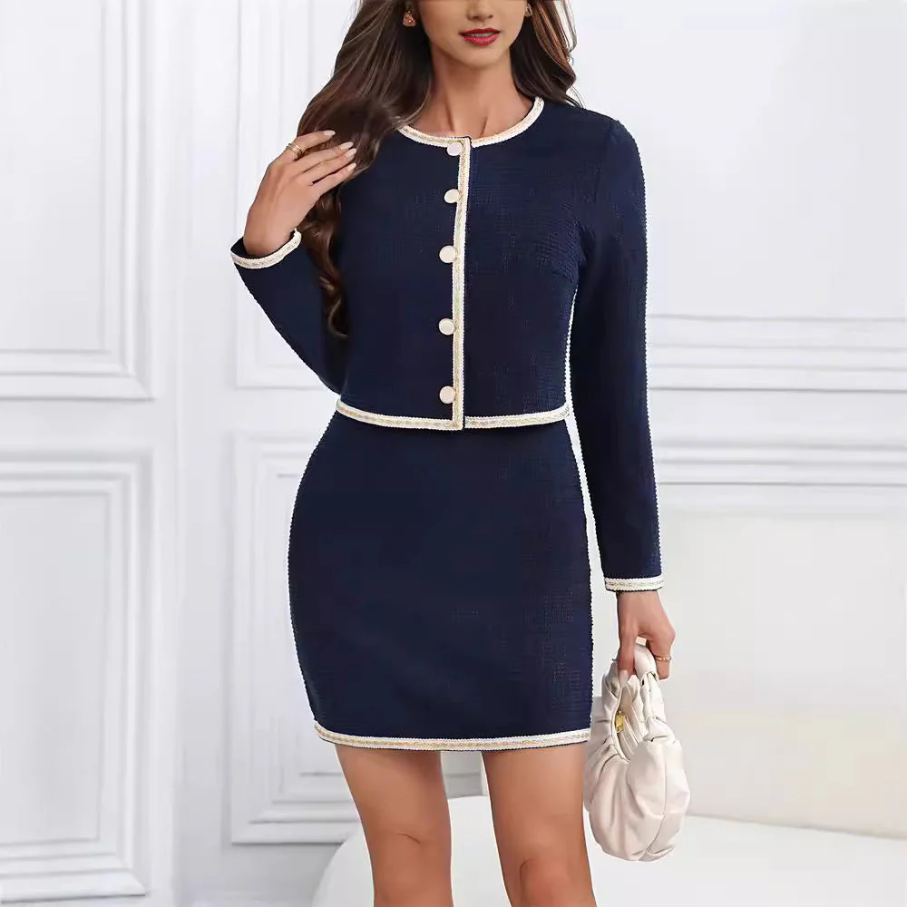 Damen Elegantes Tweed-Kleid mit Kurzen Ärmeln und Klassischen Knöpfen Heidi-Mode - Image 2