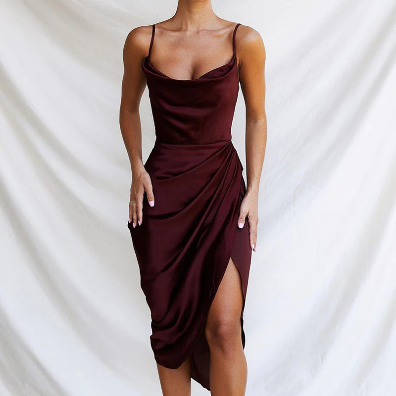Damen Elegantes und figurbetontes Satin-Cocktailkleid mit hohem Schlitz Heidi-Mode - Image 7