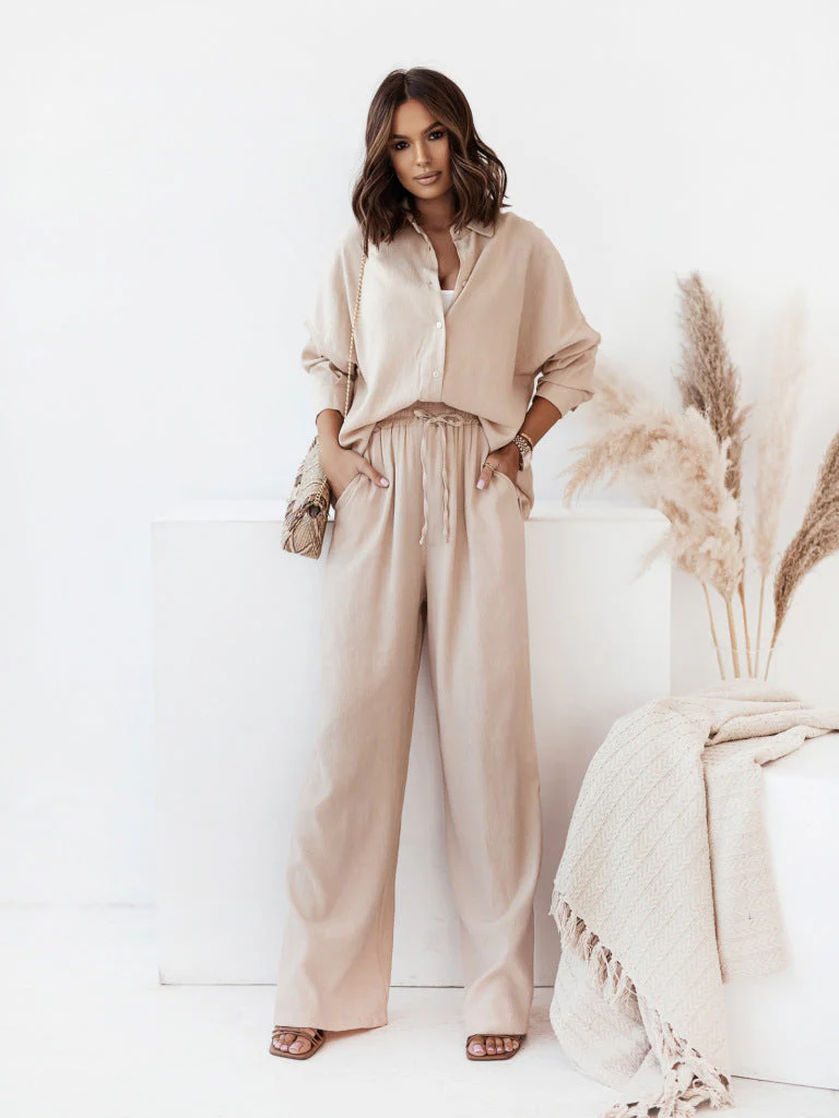 Damen Elegantes und Luftiges Zweiteiler-Set mit Weit Geschnittenen Hosen und Angesagtem Hemd Heidi-Mode - Image 5