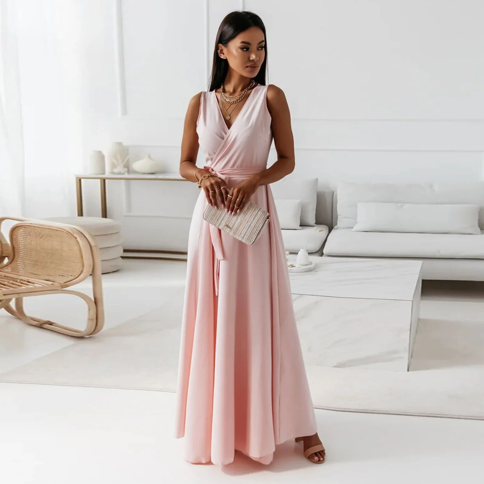 Damen Elegantes Wickel-Minikleid mit tiefem V-Ausschnitt und fließendem Stoff Heidi-Mode - Image 7