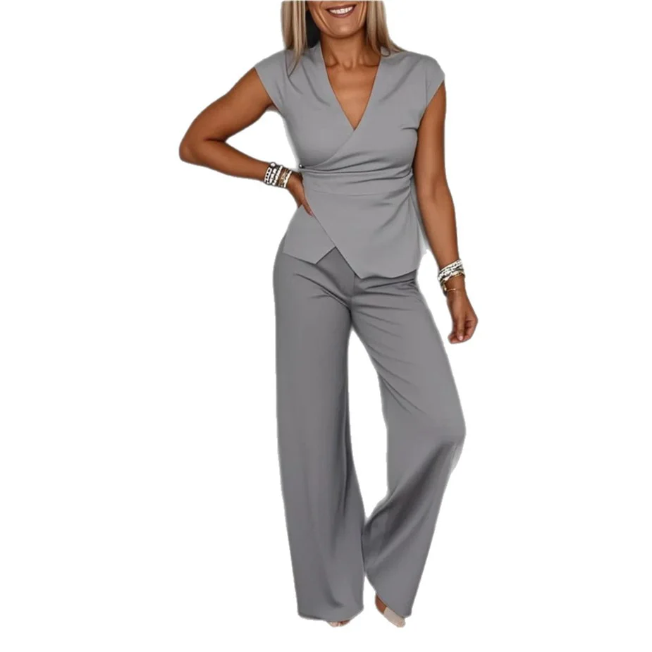 Damen elegantes Wickeloberteil mit weit geschnittenen Hosen Heidi-Mode - Image 8