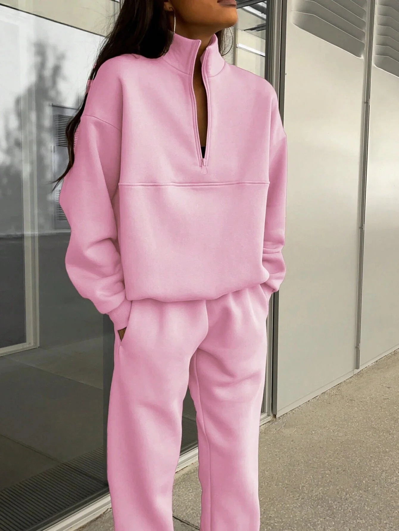 Damen Entspannter Oversized Pullover mit Halbem Reißverschluss und Bequemen Bündchen Heidi-Mode - Image 8