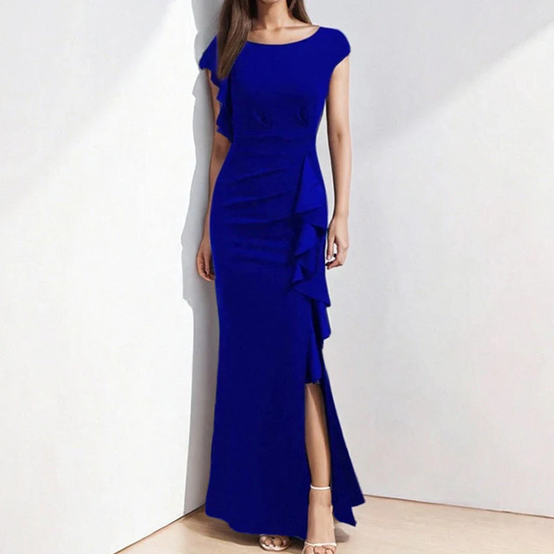 Damen Etuikleid mit Asymmetrischen Volants und Hohem Schlitz Heidi-Mode - Image 3