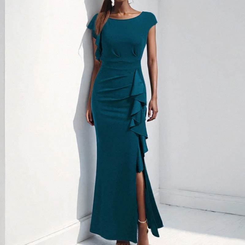 Damen Etuikleid mit Asymmetrischen Volants und Hohem Schlitz Heidi-Mode - Image 4