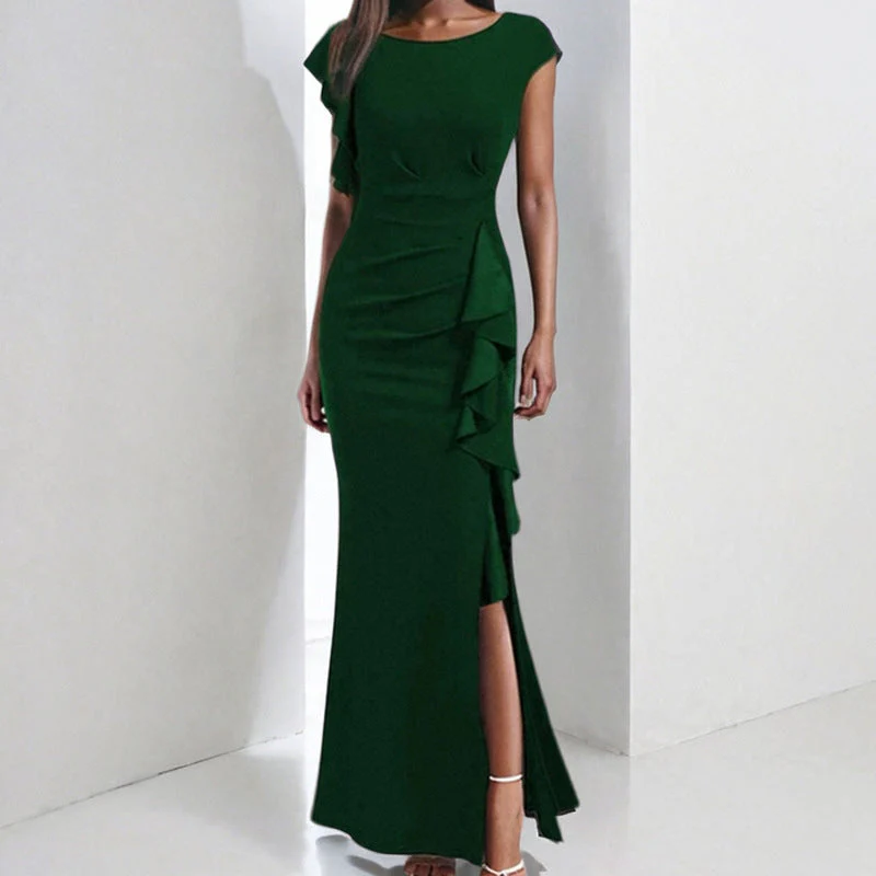 Damen Etuikleid mit Asymmetrischen Volants und Hohem Schlitz Heidi-Mode - Image 8