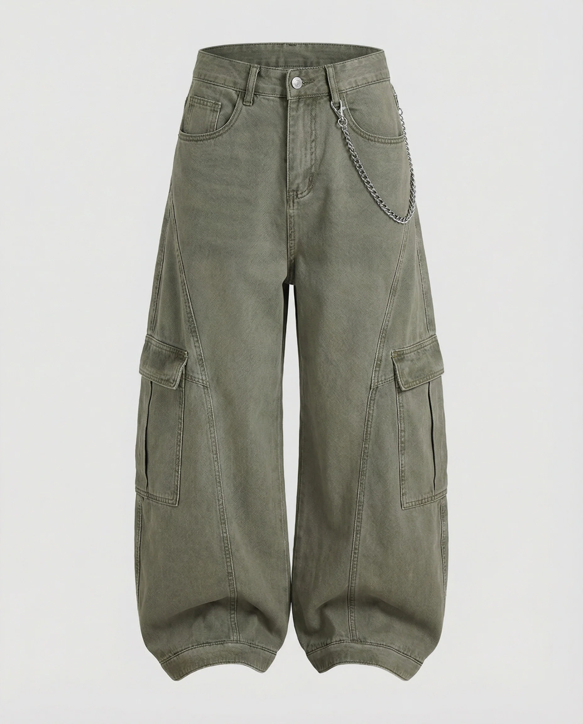 Damen extraweite Baggy-Cargo-Palazzo-Hose mit niedrigem Bund, markanten Teilungsnähten und großen Klappentaschen Heidi-Mode - Image 5