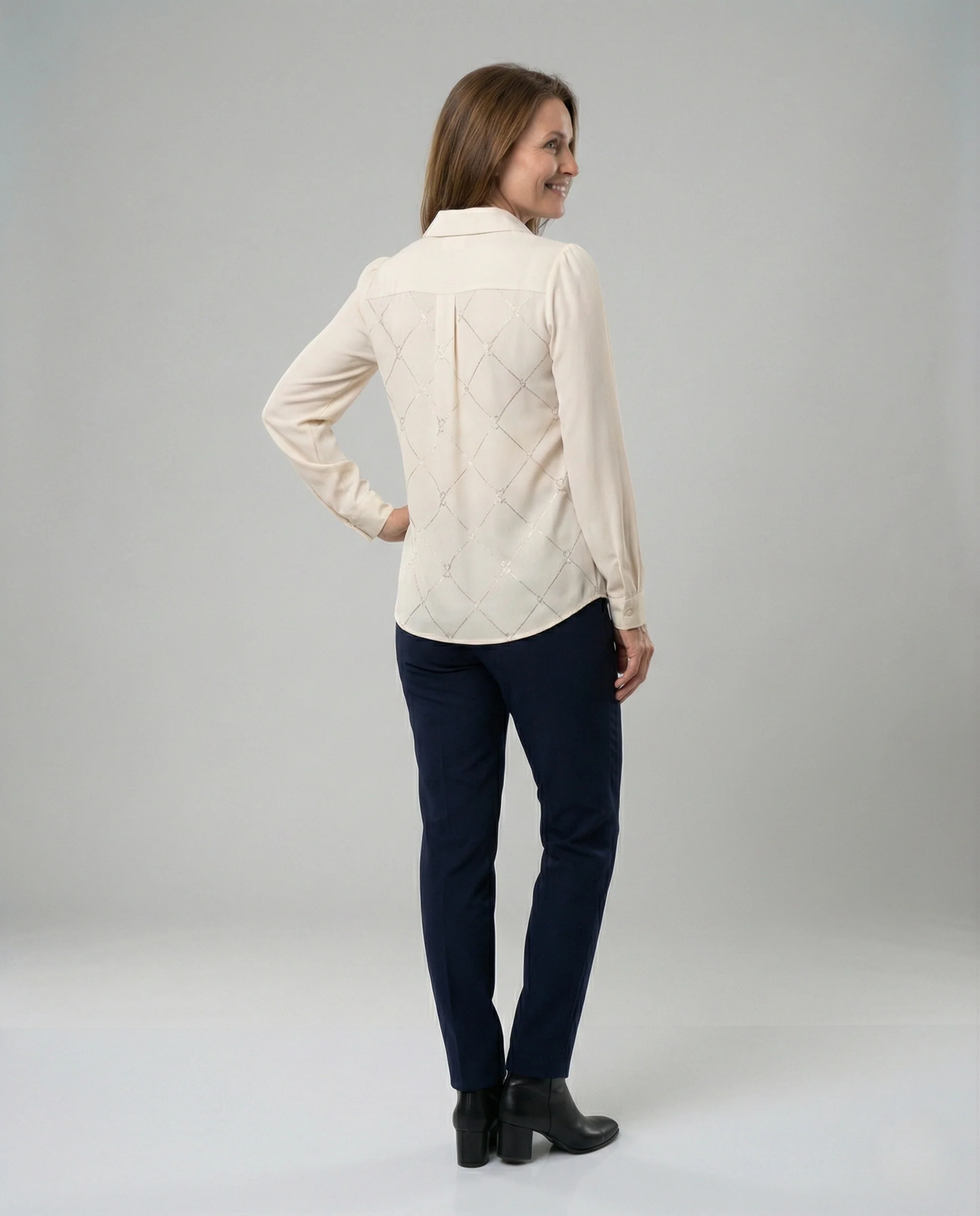 Damen Two Piece Sweater Strickpullover in Blusenoptik mit Hemdkragen und V-Ausschnitt Heidi Mode - Image 4