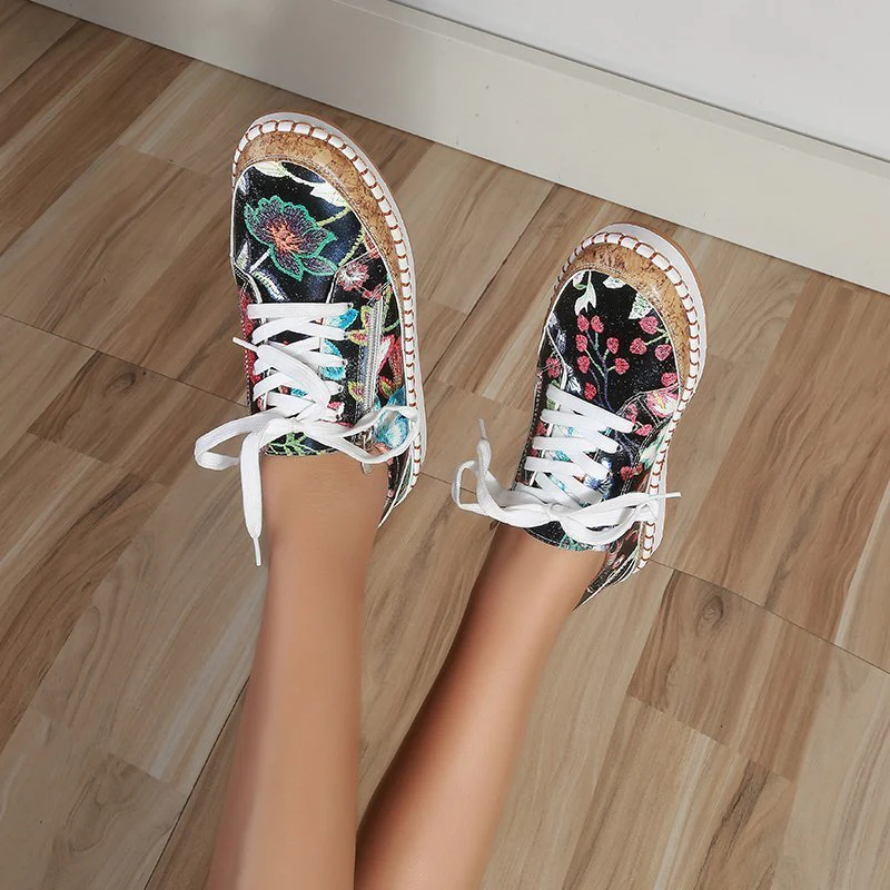 Damen farbenfrohe Sneaker mit Kork-Außensohle und floralem Design Heidi Mode - Image 3