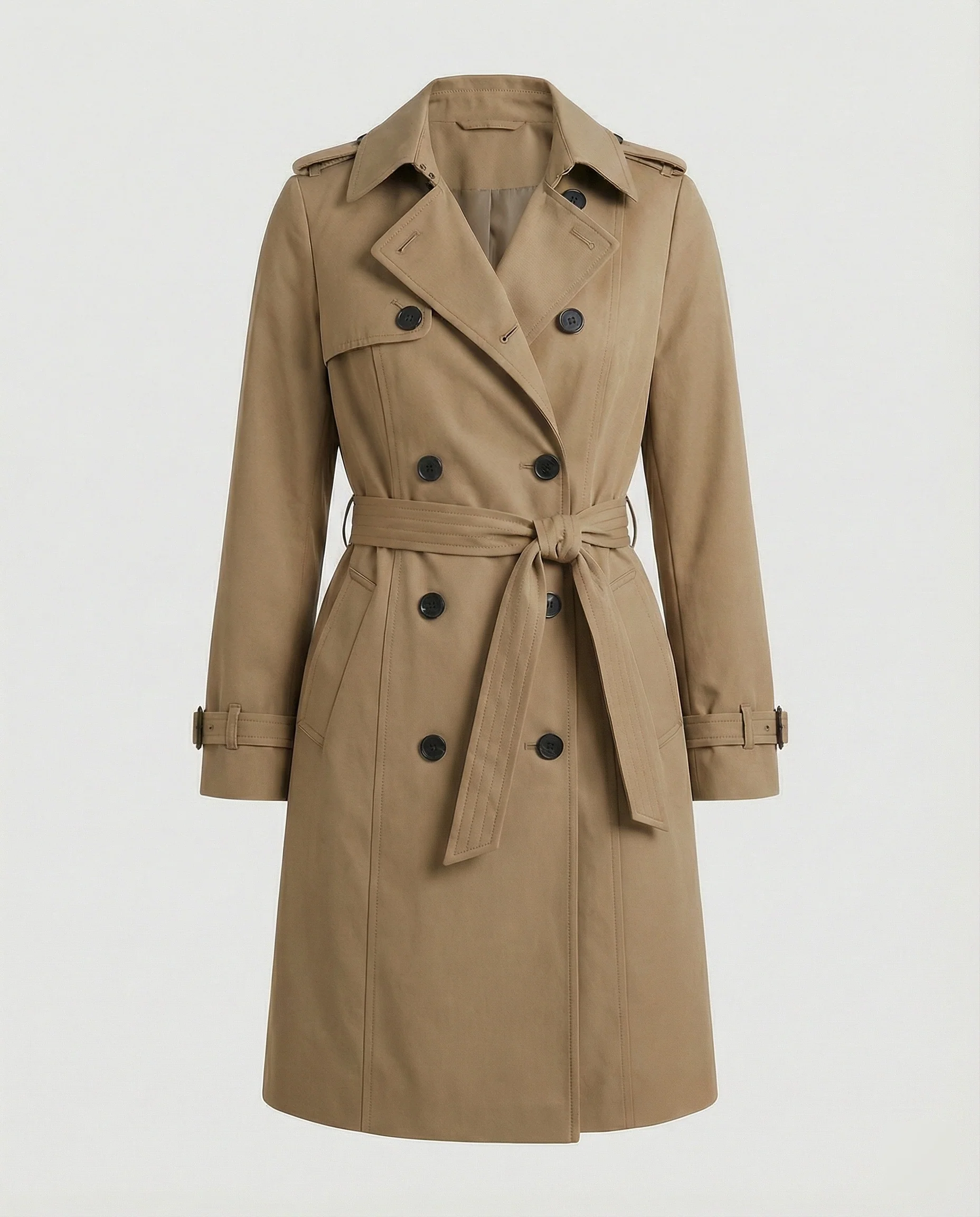 Damen Fashion Trends weit geschnittener doppelreihiger Trenchcoat mit Taillengürtel und Schulterpatten Heidi-Mode - Image 6