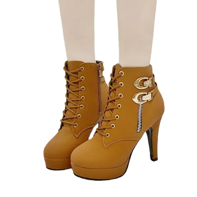 Damen Fashionable High-Heel Stiefeletten mit Dekorativen Schnallen und Reißverschluss Heidi Mode - Image 5