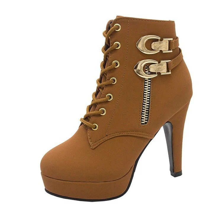 Damen Fashionable High-Heel Stiefeletten mit Dekorativen Schnallen und Reißverschluss Heidi Mode - Image 6