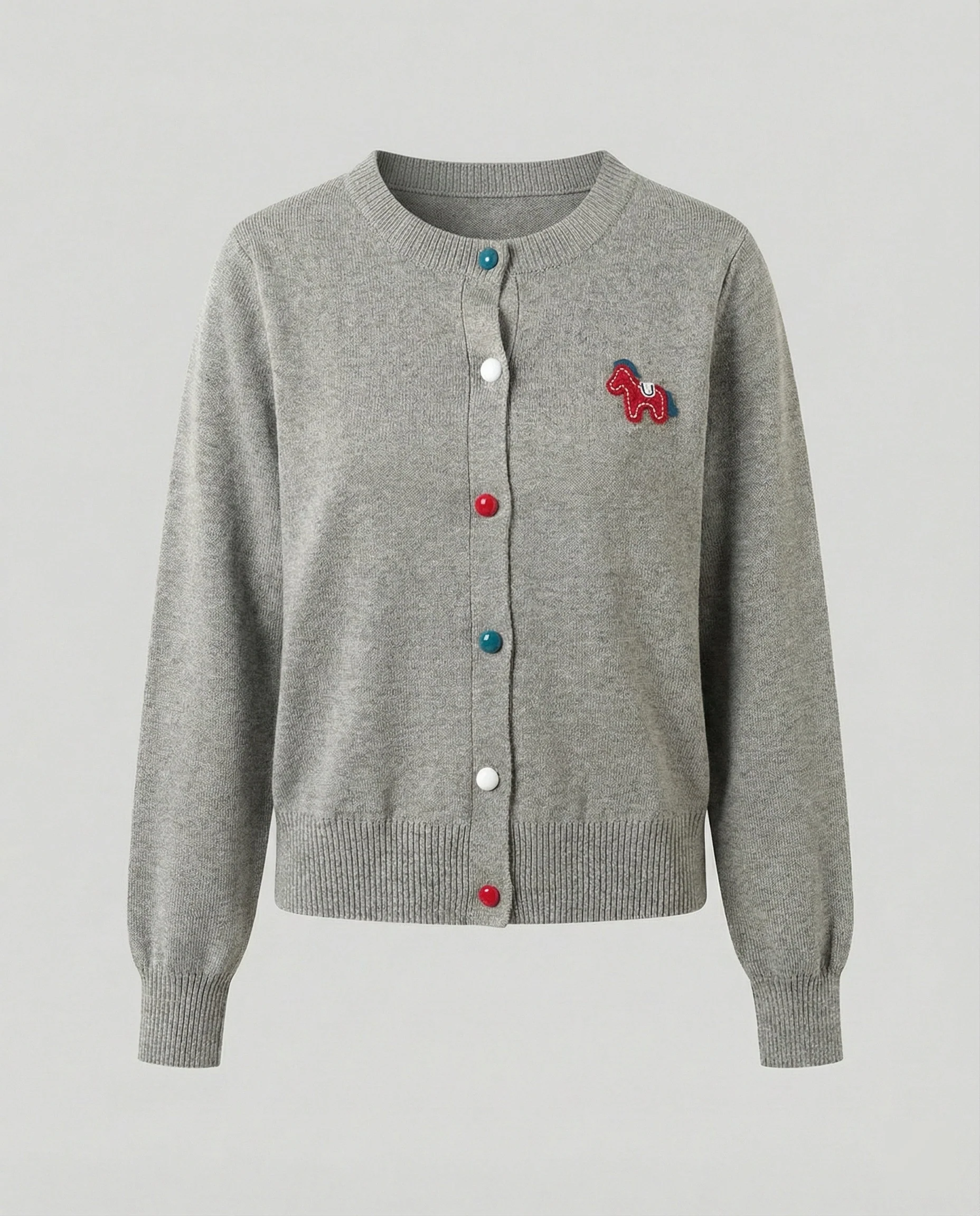 Damen Feinstrickcardigan mit Rundhalsausschnitt, geripptem Saum und Pferde-Applikation Heidi-Mode - Image 7