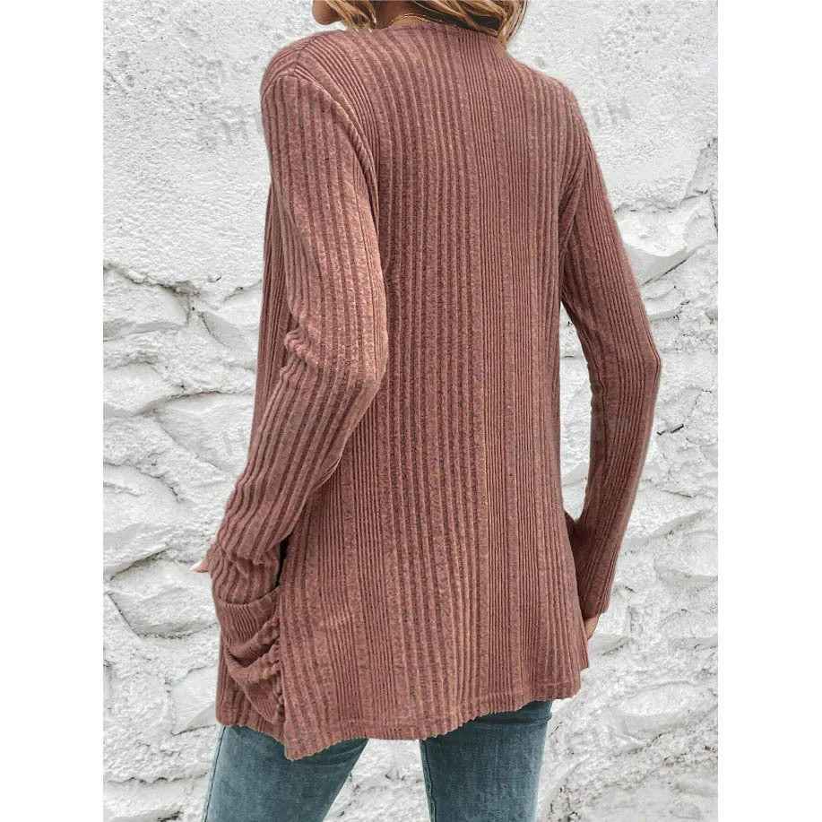 Damen Feinstrickjacke mit Tiefem V-Ausschnitt und Praktischen Taschen Heidi-Mode - Image 5
