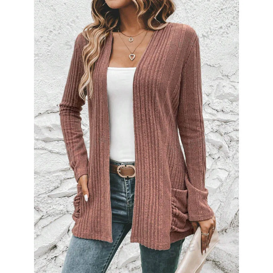 Damen Feinstrickjacke mit Tiefem V-Ausschnitt und Praktischen Taschen Heidi-Mode - Image 6