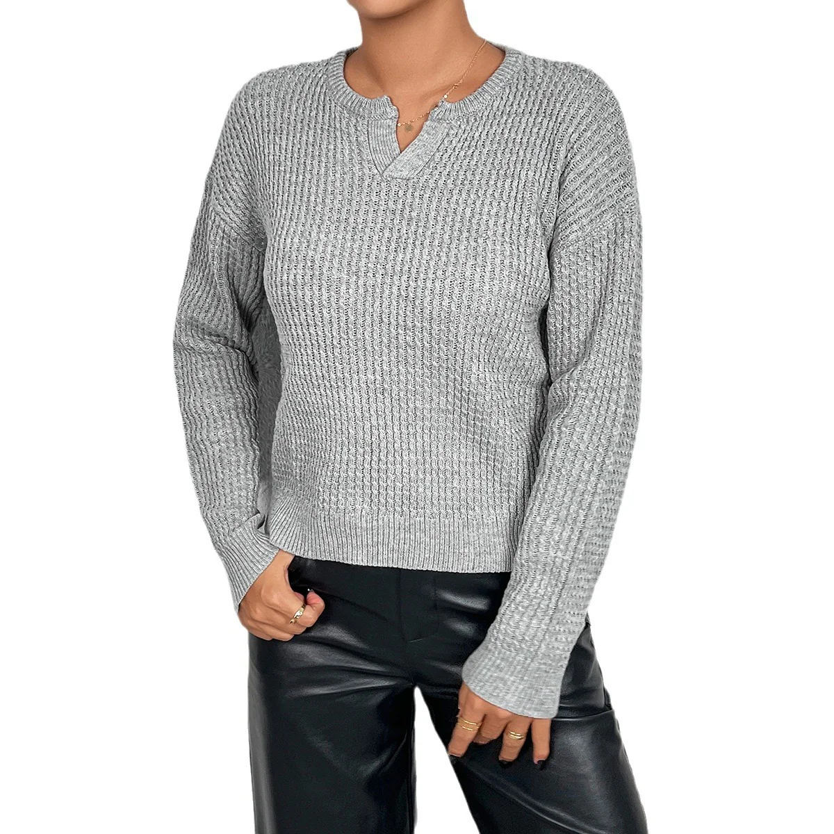 Damen Feinstrickpullover mit V-Ausschnitt und langen Ärmeln Heidi-Mode - Image 5