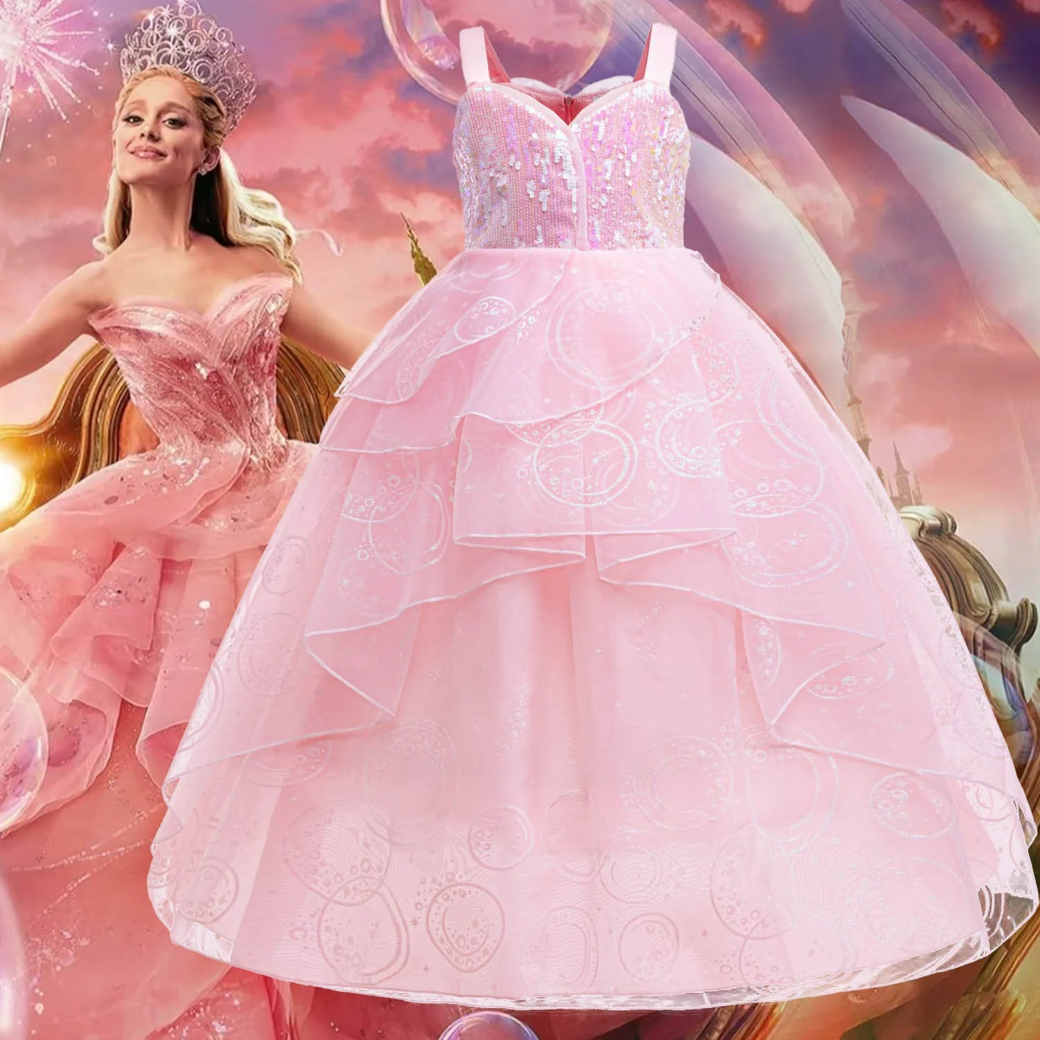 Glinda Cosplay Kleid – Rosa Prinzessinnenballkleid für Mädchen (Hochzeit, Bühne) Heidi-Mode