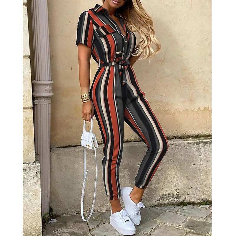 Damen Figurbetonter Kurzoverall mit Knopfleiste und Taillierbarem Gürtel Heidi-Mode - Image 7