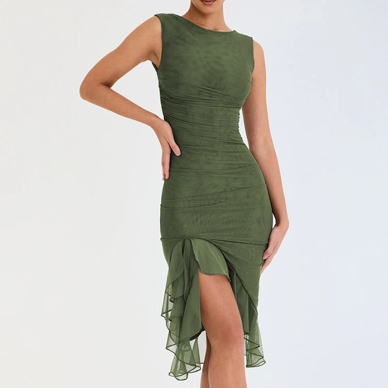Damen figurbetontes Cocktailkleid mit raffinierten Rüschendetails und asymmetrischem Saum Heidi-Mode - Image 5