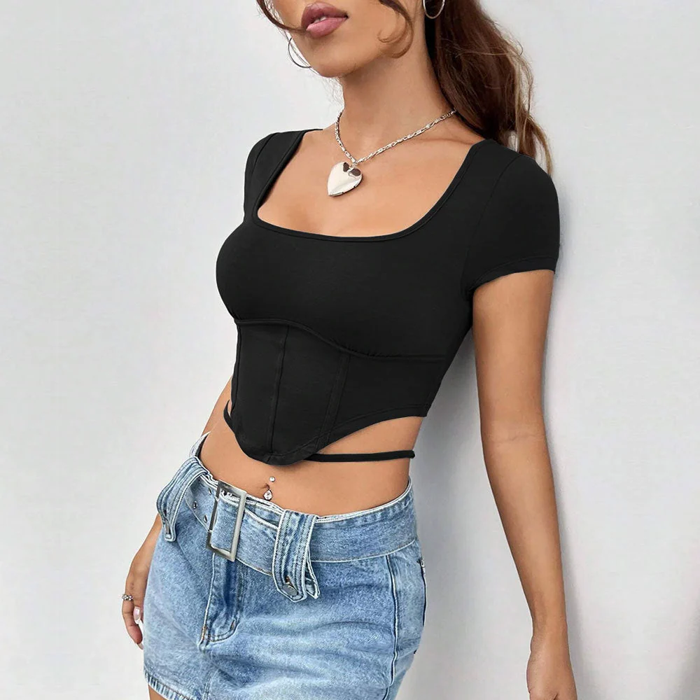 Damen Figurbetontes Crop-Top mit Modischen Cut-Out-Details Heidi-Mode
