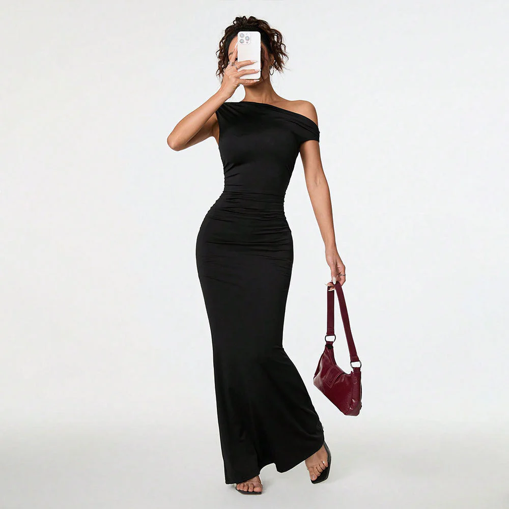 Damen Figurbetontes Maxikleid mit Asymmetrischem Ausschnitt und Eleganter Drapierung Heidi-Mode - Image 4
