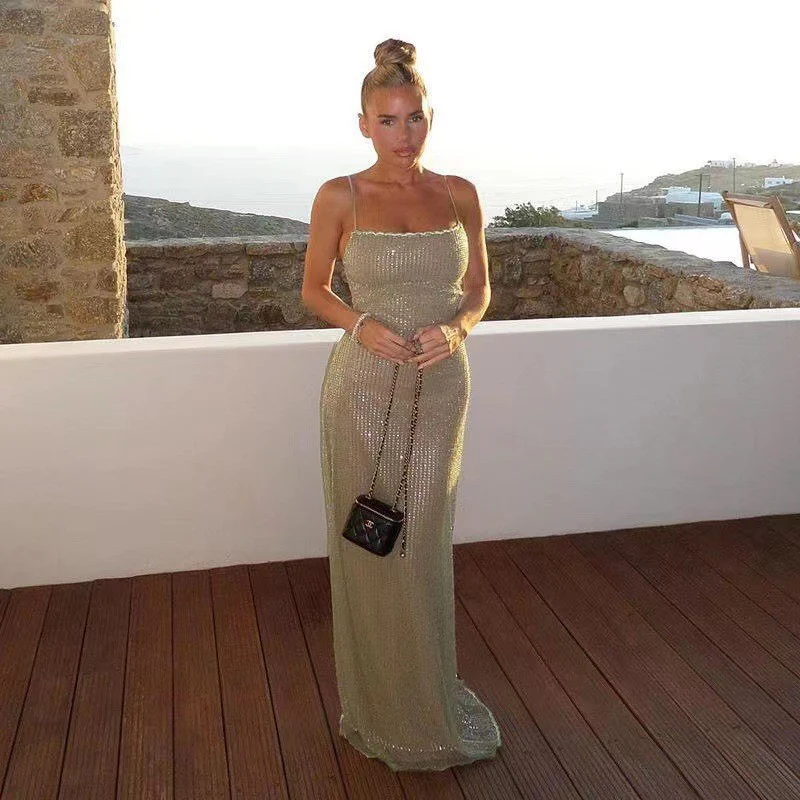Damen Figurbetontes Maxikleid mit glitzerndem Effekt und schulterfreiem Design Heidi-Mode - Image 3