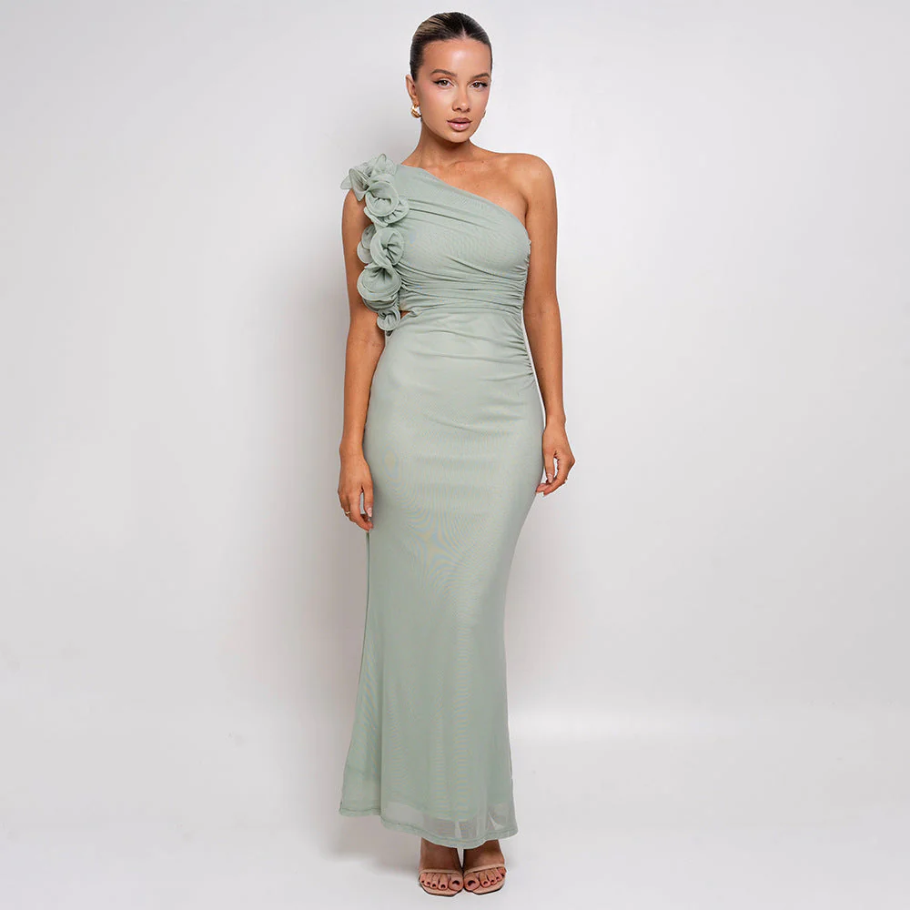 Damen Figurschmeichelndes Midi-Kleid mit Asymmetrischem Ausschnitt und Rüschendetails Heidi-Mode - Image 2