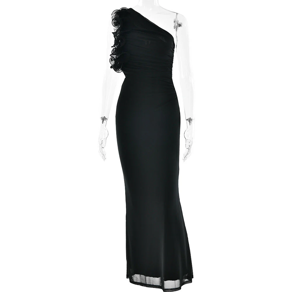 Damen Figurschmeichelndes Midi-Kleid mit Asymmetrischem Ausschnitt und Rüschendetails Heidi-Mode - Image 5