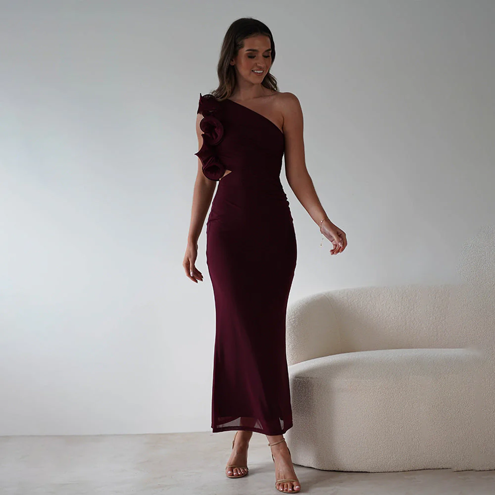 Damen Figurschmeichelndes Midi-Kleid mit Asymmetrischem Ausschnitt und Rüschendetails Heidi-Mode - Image 9