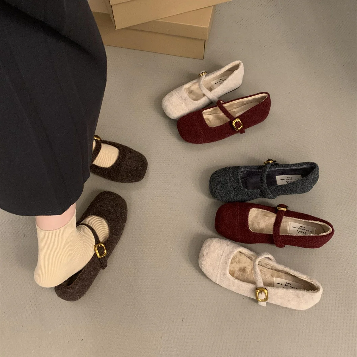 Damen Filz Ballerinas mit praktischem Riemchen und luxuriösem Innenfutter Heidi Mode - Image 3