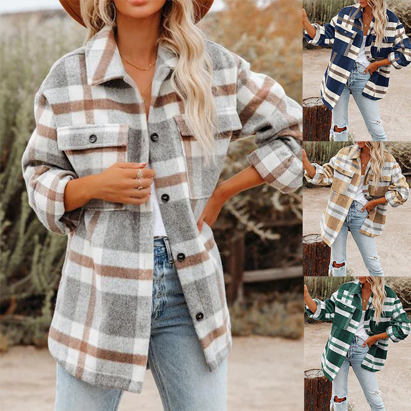 Damen Flanell Overshirt mit kariertem Muster und praktischen Brusttaschen Heidi-Mode