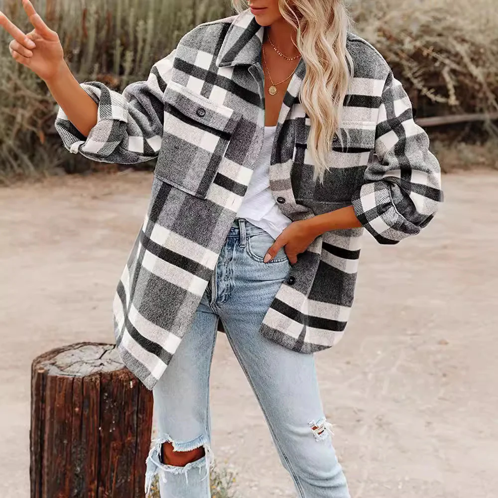 Damen Flanell Overshirt mit kariertem Muster und praktischen Brusttaschen Heidi-Mode - Image 5