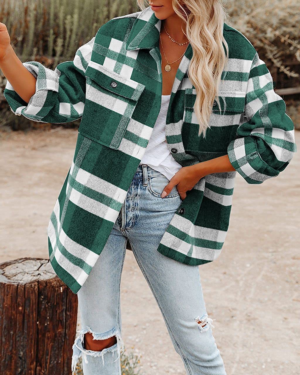 Damen Flanell Overshirt mit kariertem Muster und praktischen Brusttaschen Heidi-Mode - Image 8