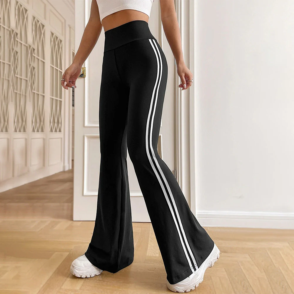 Damen Flared Sportleggings mit Hohem Bund und Seitlichen Streifen Heidi-Mode - Image 4