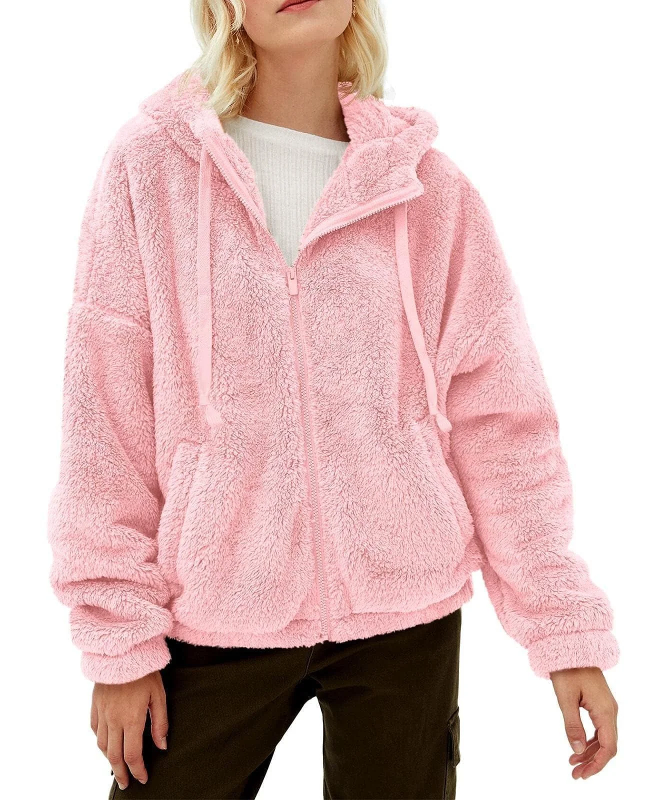 Damen Flauschige Kapuzenjacke mit Praktischen Taschen und Reisverschluss Heidi-Mode - Image 2