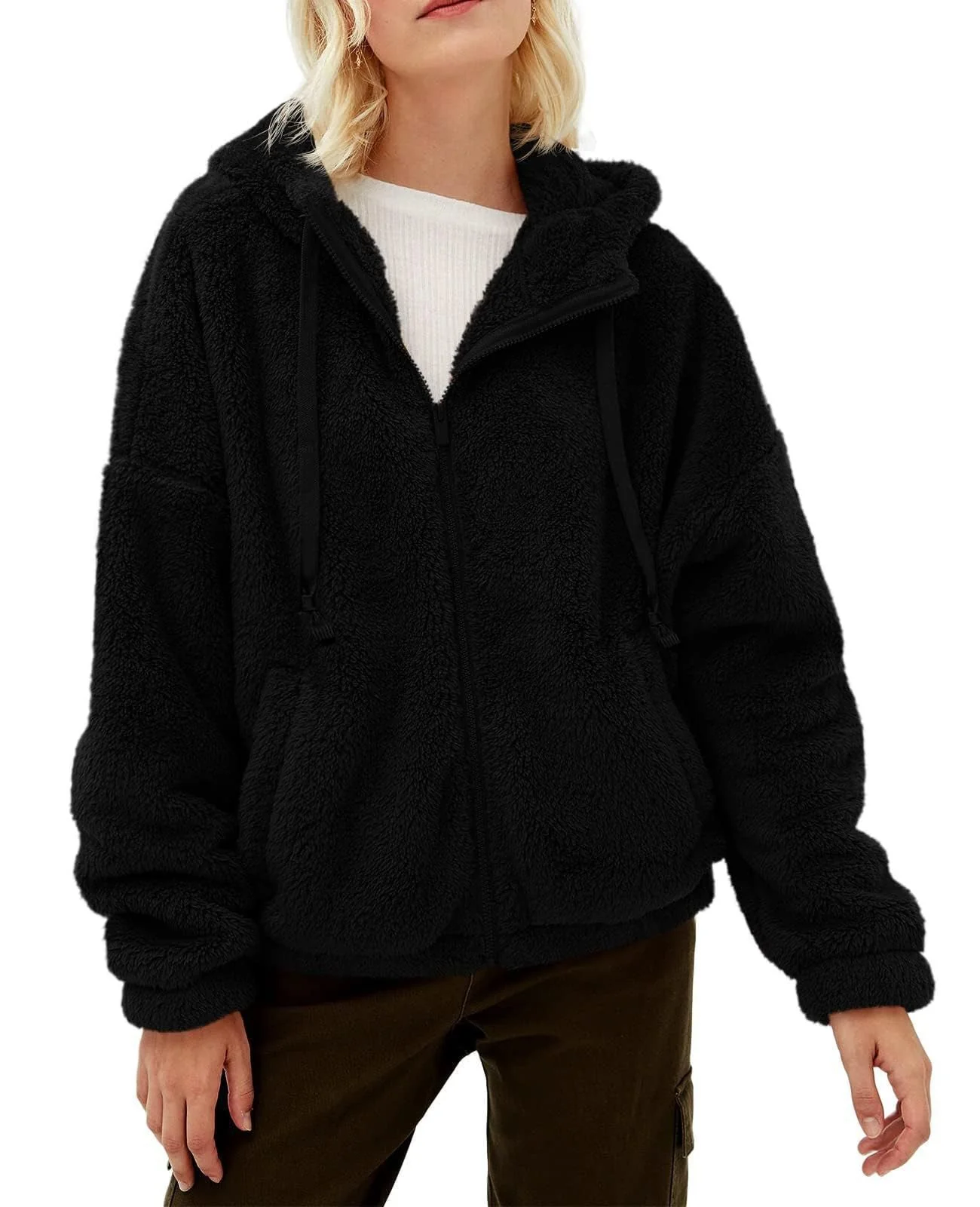 Damen Flauschige Kapuzenjacke mit Praktischen Taschen und Reisverschluss Heidi-Mode - Image 4