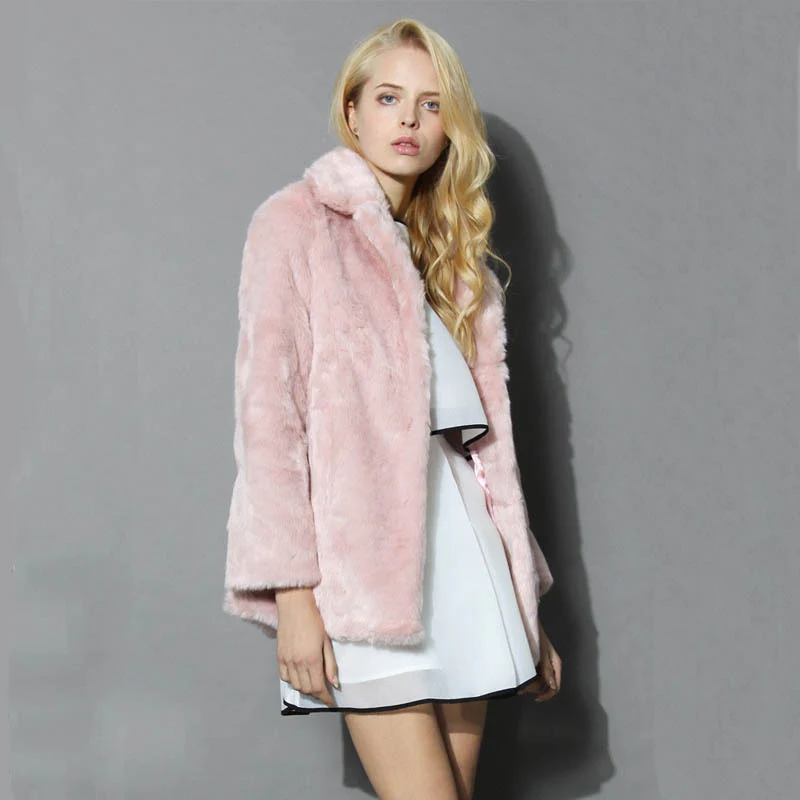 Damen Flauschige Kunstpelzjacke mit elegantem Revers Heidi-Mode