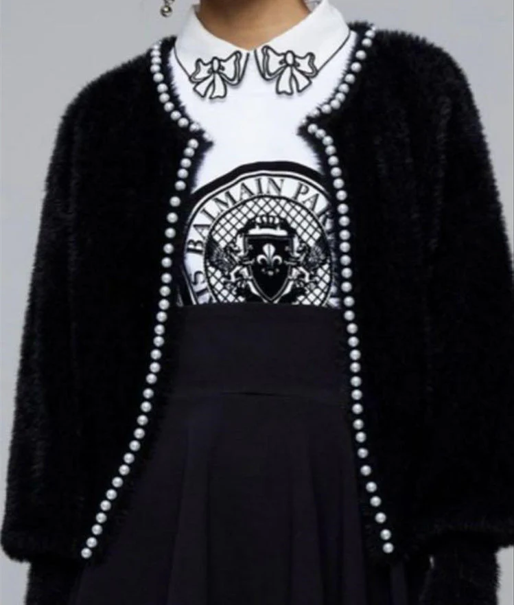 Strickjacke Damen flauschig mit Perlenverzierung - Image 13