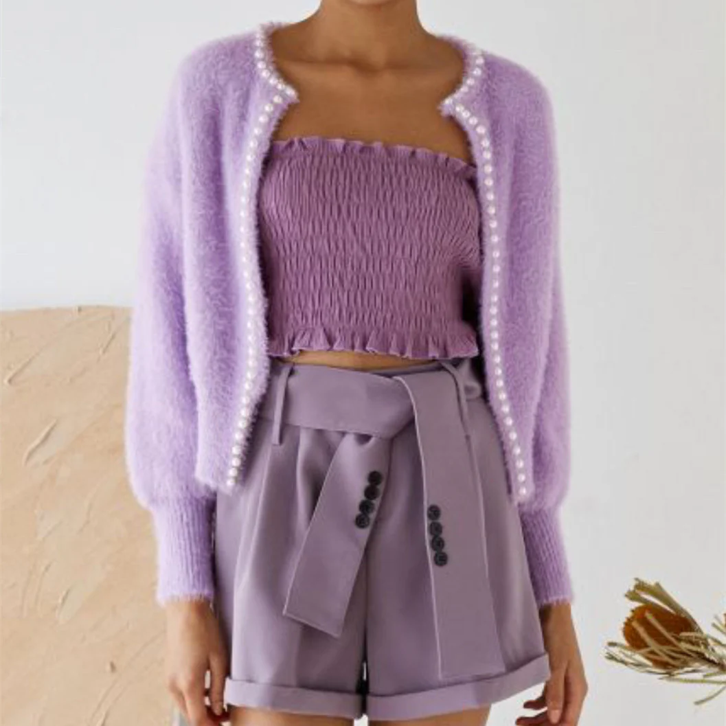 Strickjacke Damen flauschig mit Perlenverzierung - Image 15