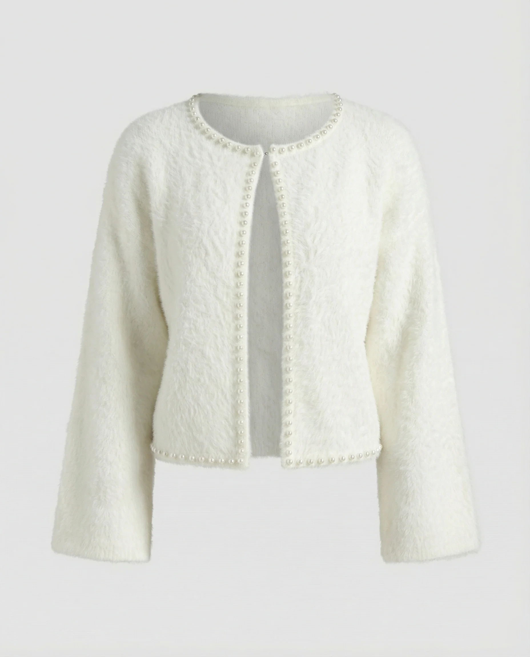 Strickjacke Damen flauschig mit Perlenverzierung - Image 5