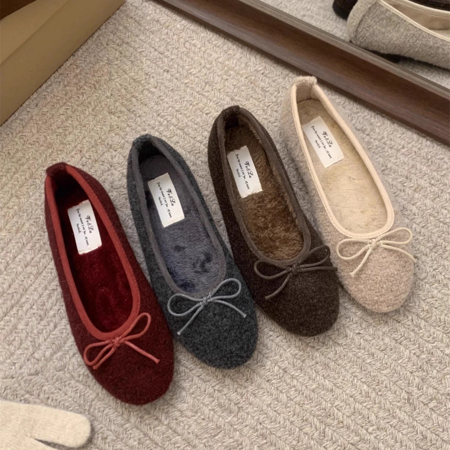 Damen Fleece Ballerinas mit flexiblem Absatz Heidi Mode