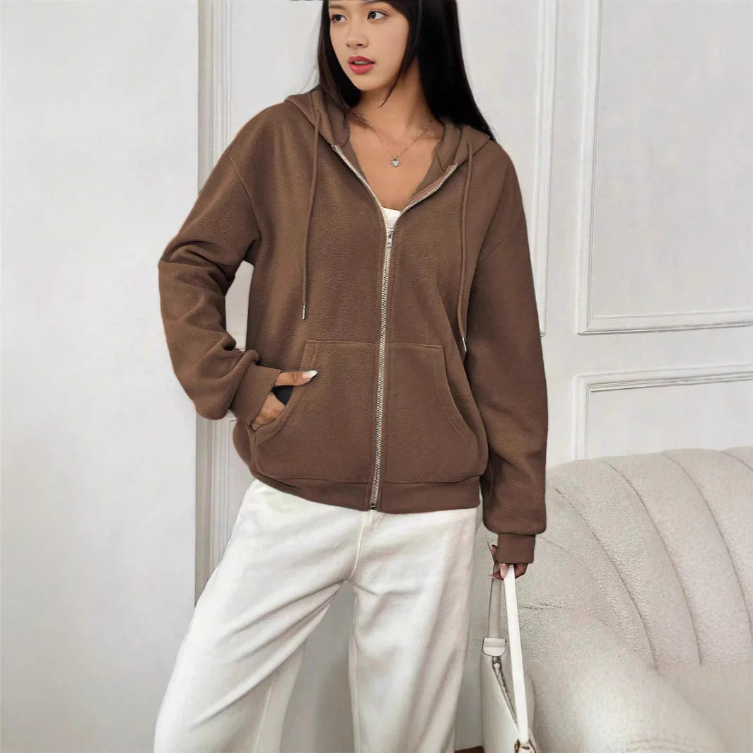 Damen Fleecejacke mit Kapuze und Reißverschluss Heidi-Mode - Image 3