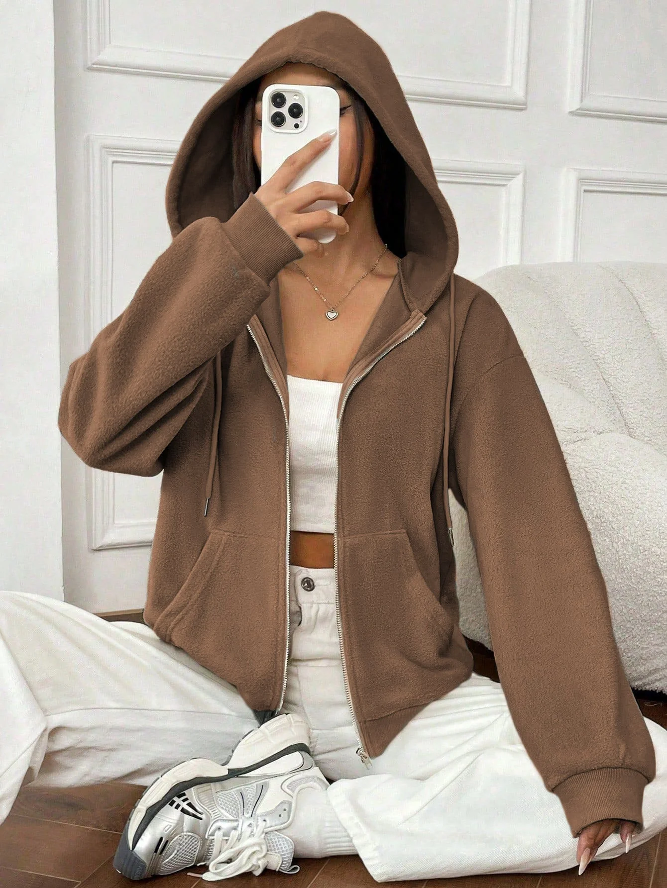 Damen Fleecejacke mit Kapuze und Reißverschluss Heidi-Mode - Image 7