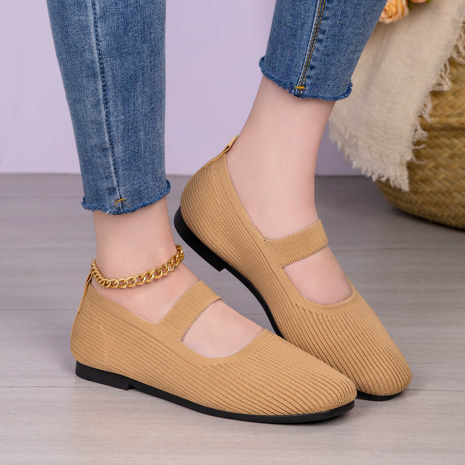 Damen Flexibele Strick Ballerinas mit verstellbarem Riemen Heidi Mode - Image 2