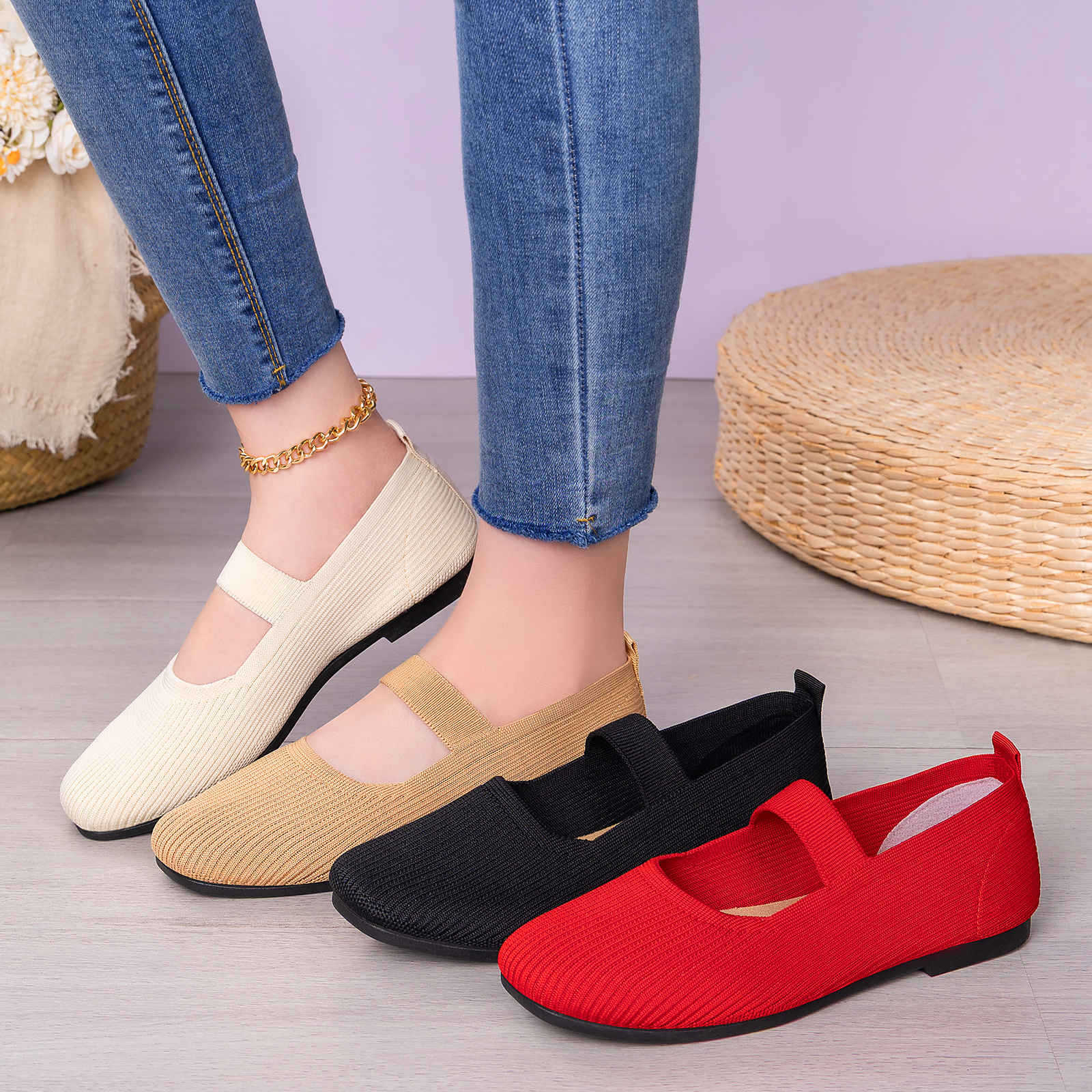 Damen Flexibele Strick Ballerinas mit verstellbarem Riemen Heidi Mode - Image 4