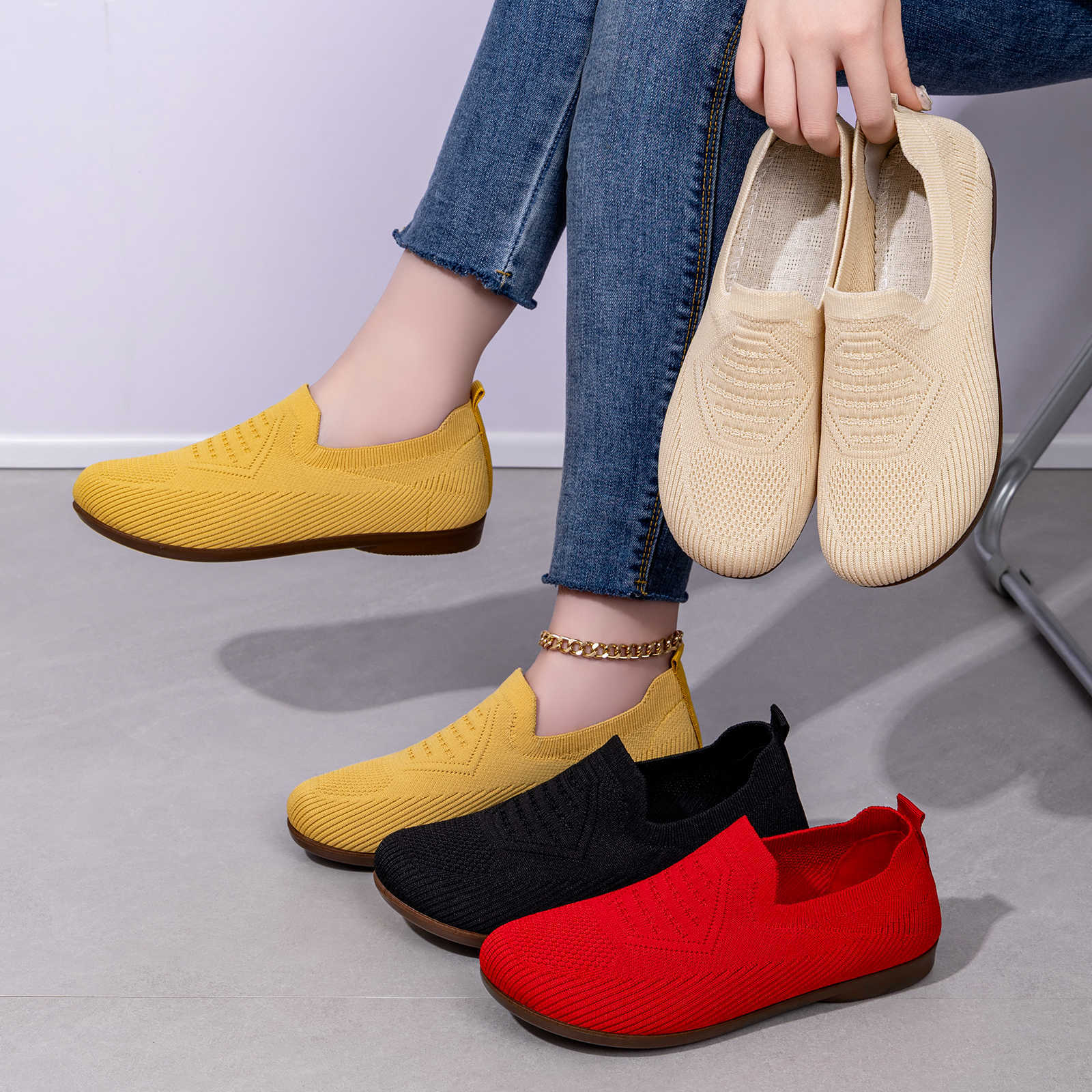 Damen Flexible Slip-On Sneaker mit atmungsaktivem Strickoberteil Heidi Mode - Image 4