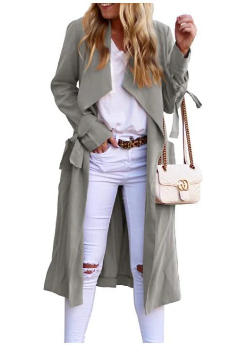 Damen Fließender Trenchmantel mit Bindegürtel und großem Revers Heidi-Mode - Image 5