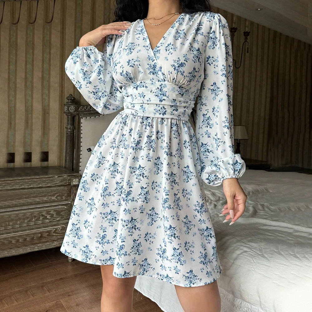 Damen Florales Wickelkleid mit Langen Ärmeln Heidi-Mode - Image 3